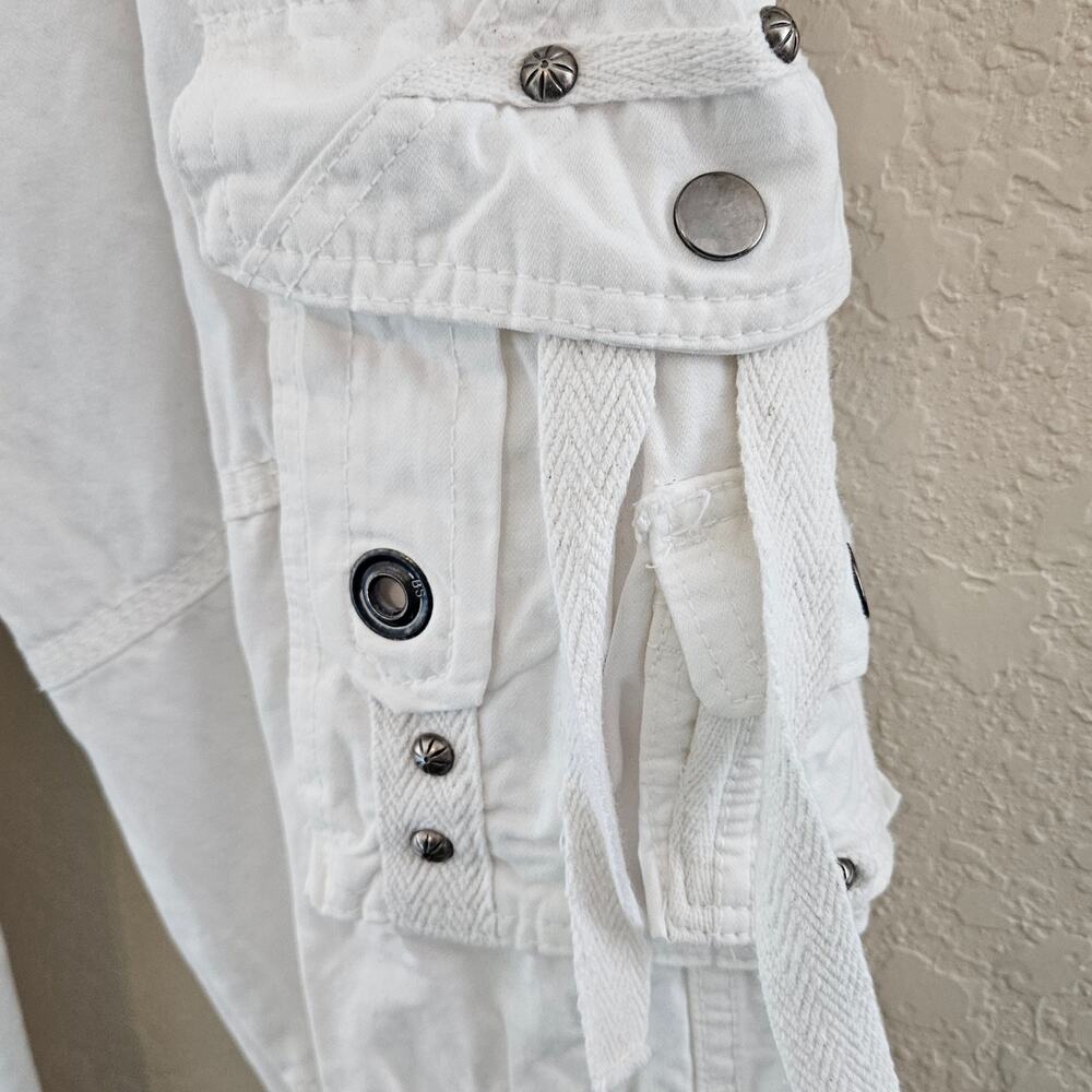 White Cargo Pants Multi Pockets Straight Leg Relax Fit Women Size 31 Punk Casual - Picture 5 of 14